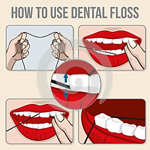 Flossing teeth vector infographics