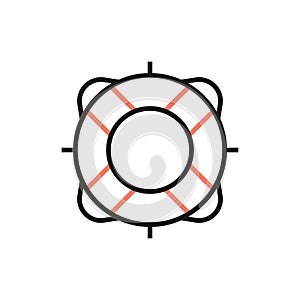 Flotation ring sign and Safety ring icon in vector line style with image of torus.