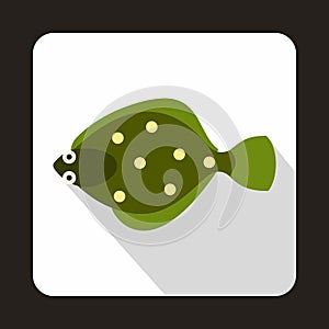 Flounder fish icon in flat style