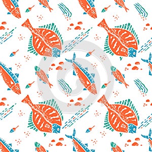 Flounder pattern in naive lino style