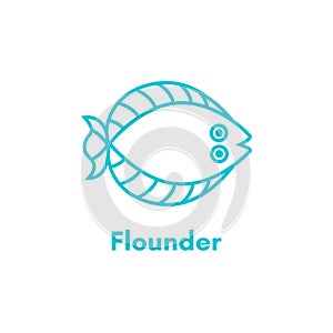 Flounder or plaice sea fish vector icon