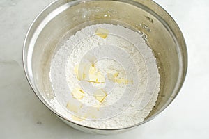 Flour and Butter to Make Biscuit Dough