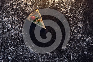 Flour circle with slice pizza top view