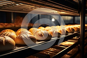 Flour dusted bakery conveyor rolls out a tempting array of fresh bread