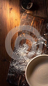 Flour-Dusted Wooden Table After Baking