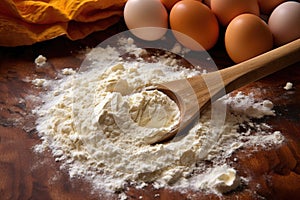 flour, eggs, and a fork, ready to make pasta dough