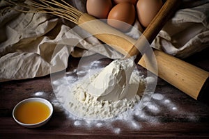 flour, eggs, and a fork, ready to make pasta dough
