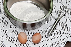 Flour and eggs for pancakes