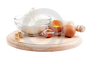 Flour, eggs, pasta, baking ingredients for cooking.