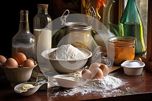 flour, eggs, and water ingredients for pasta dough