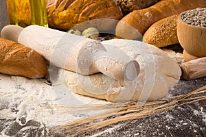 Flour, eggs, white bread, wheat ears