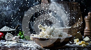Flour Explosion in Rustic Kitchen Setting