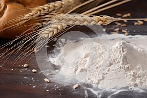 Flour grain wheat on table. Generate Ai