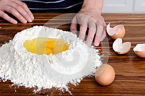 Flour hands eggs raw ingredients