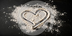 Flour Heart Dark Background, High Angle, Baking, Love, Heart Shape Baking, Flour