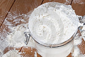 Flour Jar on wooden surface