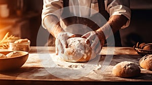 flour knead dough hands kitchen baker chef food cook pastry. Generative AI.