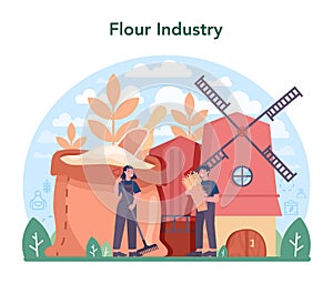 Flour melling industry. Modern grain harvest processing factory
