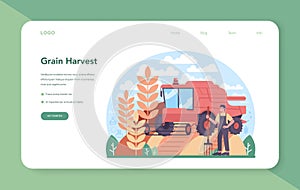 Flour melling industry web banner or landing page. Modern grain harvest