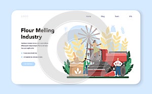 Flour melling industry web banner or landing page. Modern grain processing