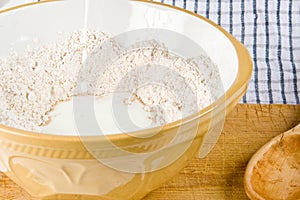 Flour and milk in a bowl
