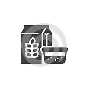 Flour package and bowl vector icon