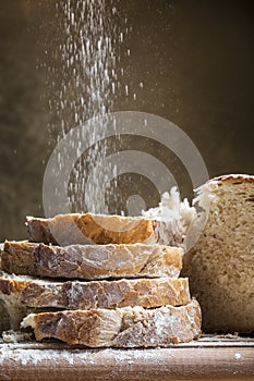 Flour poured on slices of bread