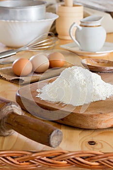 Flour and raw chicken eggs