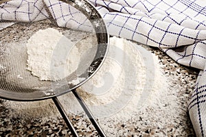 Flour is sieved before baking with a sieve