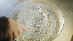 Flour sifted into a glass bowl.