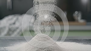 The flour is sifted through the sieve, making the dough, cooking pastry, baking preparations, Full HD 120fps Prores 422