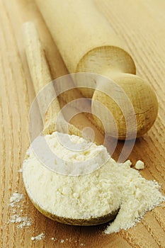 Flour on a wooden chopping board