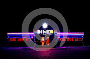 Flourescent American Diner At Night