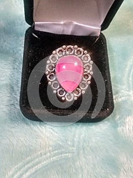 Flourescent Bubble Gum Pink Gemstone set in Sterling Silver Ring