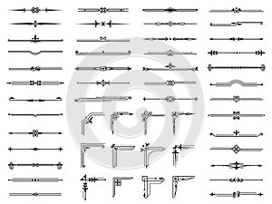 Flourish dividers and corners. Decorative calligraphic divider and border for vignette scrapbook ornament, frames