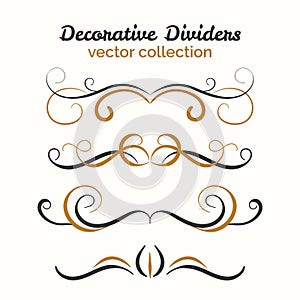 Flourish elements. Hand drawn dividers set. Ornamental decorative element. Vector ornate design.