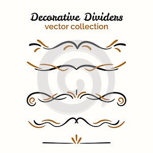 Flourish elements. Hand drawn dividers set. Ornamental decorative element. Vector ornate design.