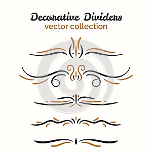 Flourish elements. Hand drawn dividers set. Ornamental decorative element. Vector ornate design.