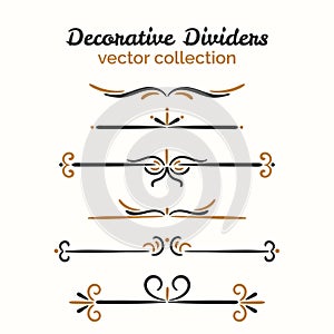 Flourish elements. Hand drawn dividers set. Ornamental decorative element. Vector ornate design.