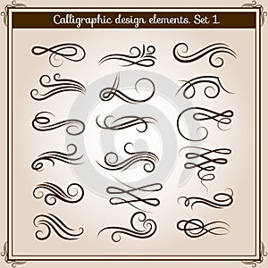 Flourish ornament embellishments set. Vector calligraphic flourishes elements in retro style photo