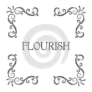 Flourish ornamental corners. Filigree swirly page decoration, calligraphic page divider. Floral vintage style. Vector.