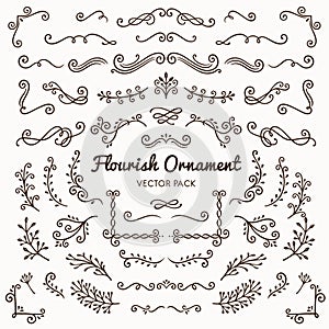 Flourish ornaments calligraphic design elements vector set illus
