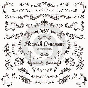 Flourish ornaments calligraphic design elements vector set illus photo