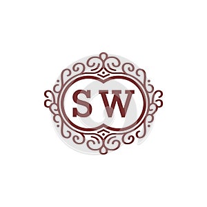 Flourish Swirl Logo Letter SW Minimalist emblem