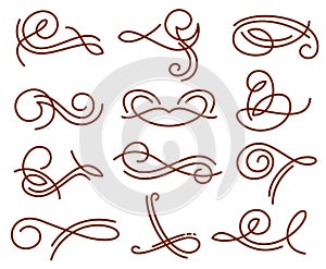 Flourish swirls, vintage calligraphy vector elements