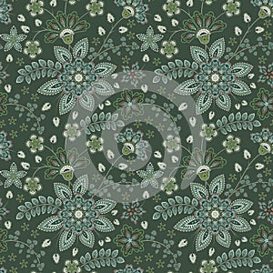 Flourish tiled pattern. Floral oriental ethnic background. Arabic ornament with fantastic flowers and leaves. Wonderland