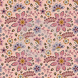 Flourish tiled pattern. Floral oriental ethnic background. Arabic ornament with fantastic flowers and leaves. Wonderland