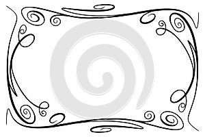 Flourish Vector Frame. Rectangle with squiggles, twirls and embellishments for image and text elements. Hand drawn black