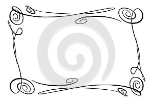 Flourish Vector Frame. Rectangle with squiggles, twirls and embellishments for image and text elements. Hand drawn black
