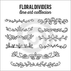 Flourishes. Dividers set. Line style decoration. Ornamental decorative elements. Vector ornate elements design.